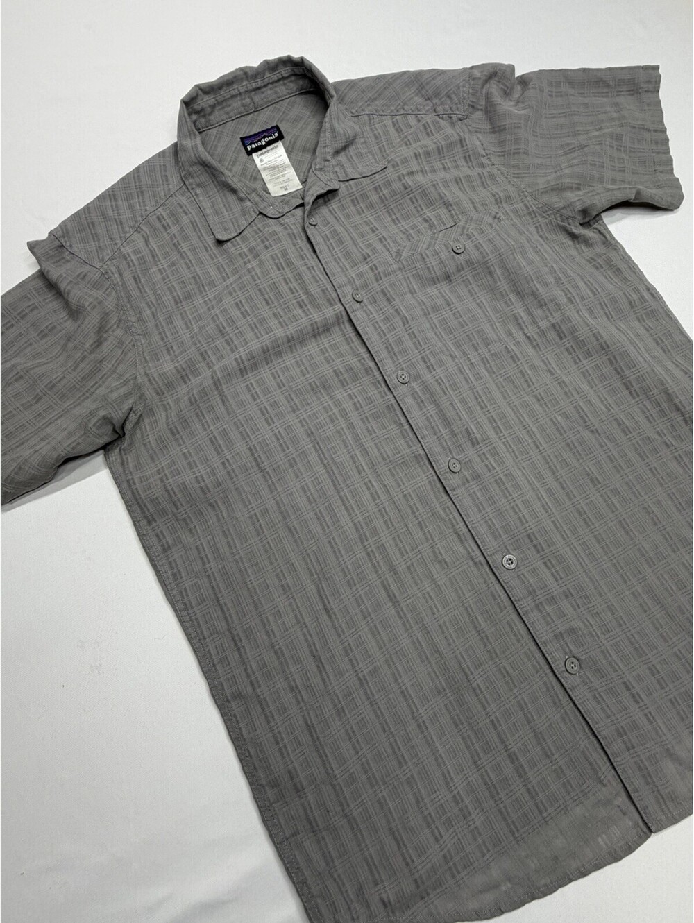 Patagonia Shirt Mens Medium Gray Check Outdoor Organic Cotton Blend Button Up